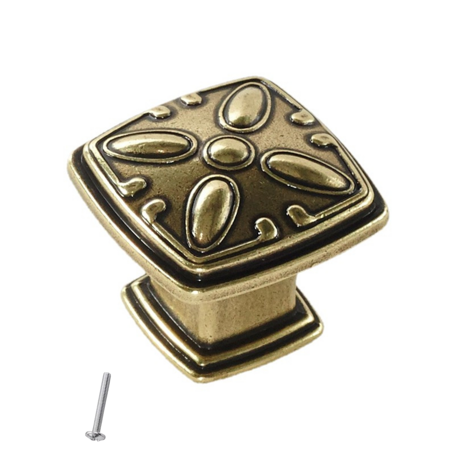 Pomo de armario vintage - Patrón de flores - 31mm x 31mm - Latón antiguo – Furnica