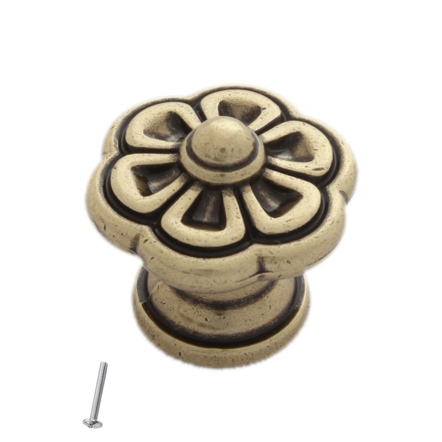 Pomo de armario vintage - Forma de flor - 30mm x 28mm - Latón antiguo – Furnica
