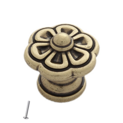 Pomo de armario vintage - Forma de flor - 30mm x 28mm - Latón antiguo – Furnica