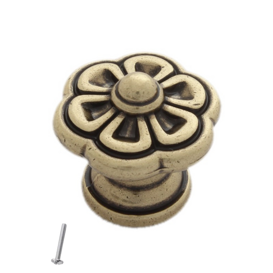 Pomo de armario vintage - Forma de flor - 30mm x 28mm - Latón antiguo – Furnica