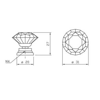 Forma de diamante - Pomo de armario con efecto de vidrio de cristal - Ø30mm - Cromo (2) – Furnica
