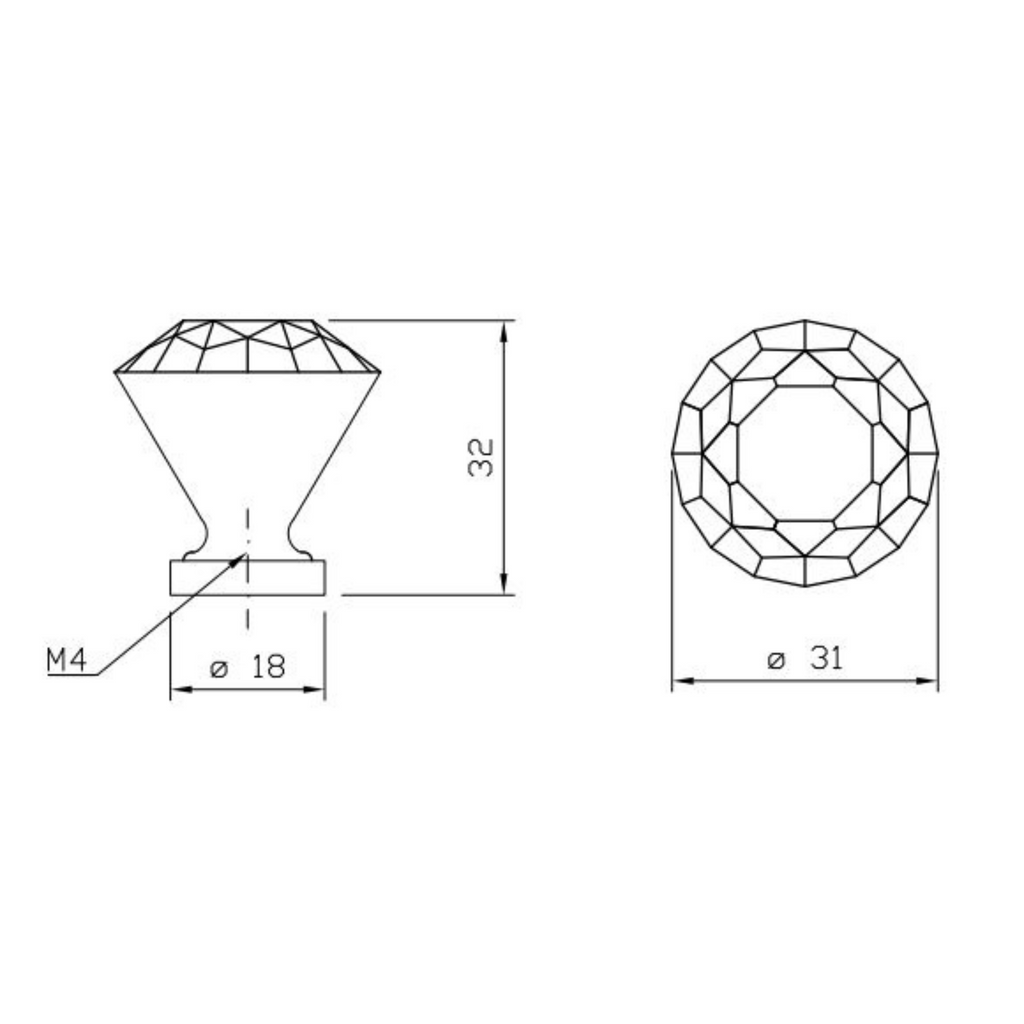 Perilla de gabinete con efecto de vidrio de cristal - Ø30mm - Cromo