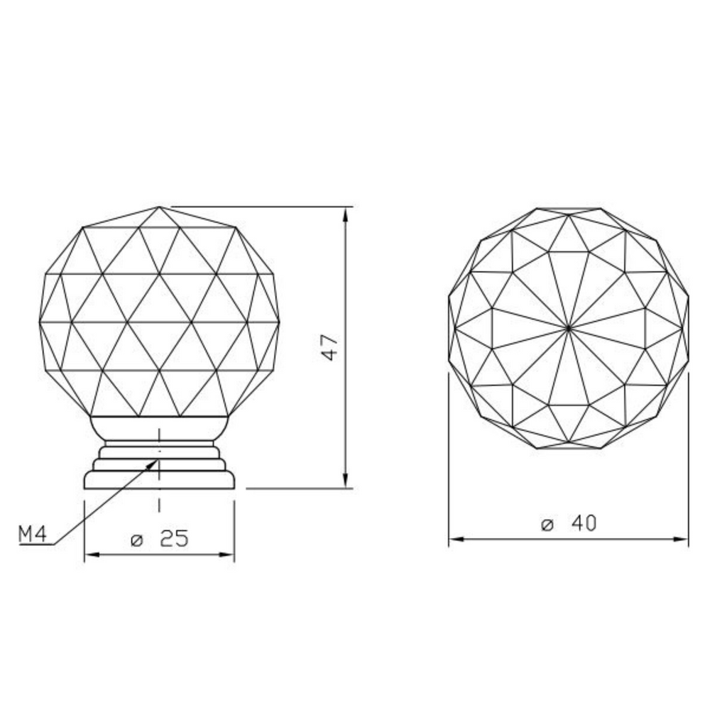 Perilla redonda de cristal negro con efecto de vidrio para gabinetes - Ø40mm - Cromo