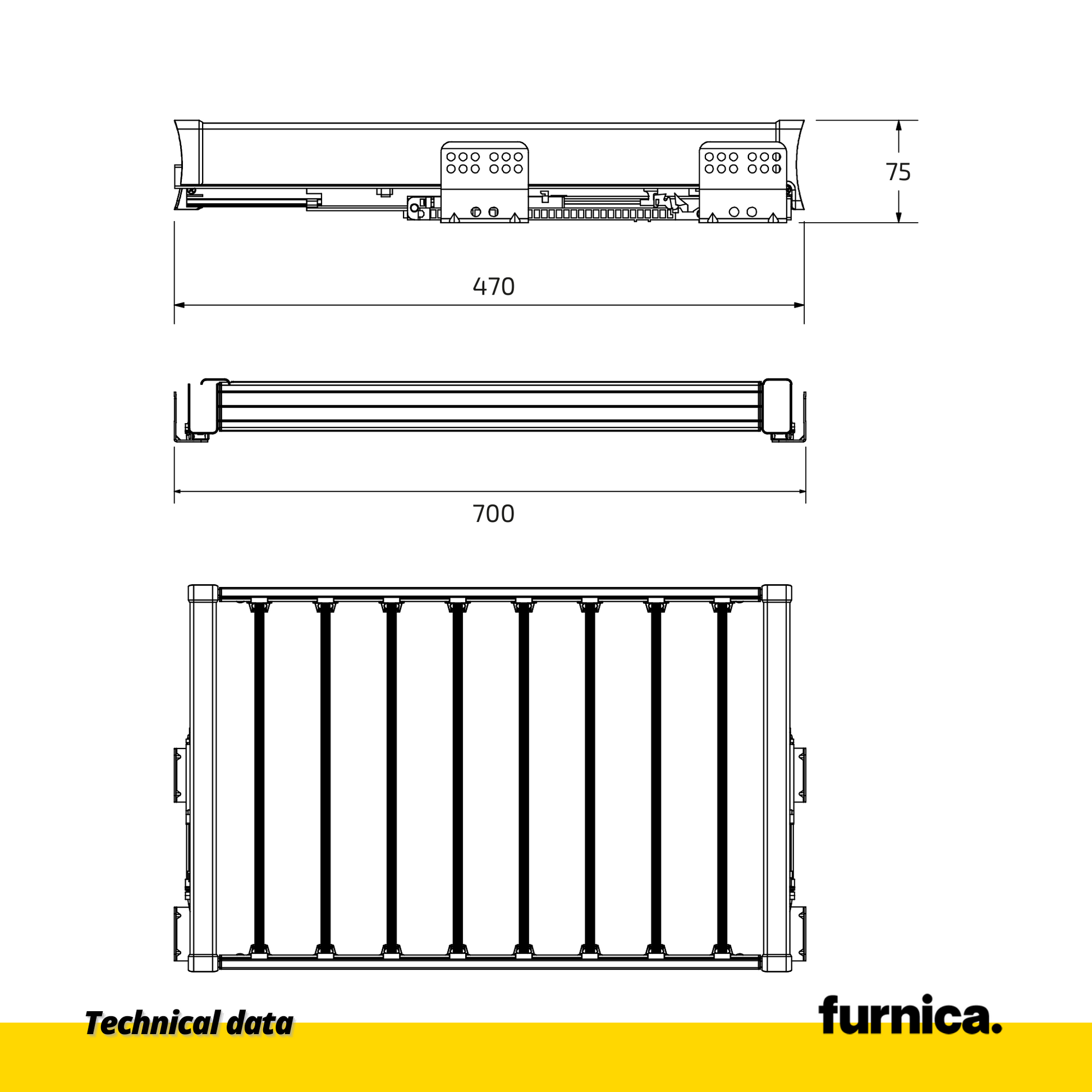 Percha para pantalones extraíble para armario de 80 cm con cierre suave - Estante individual - Gris (3) – Furnica