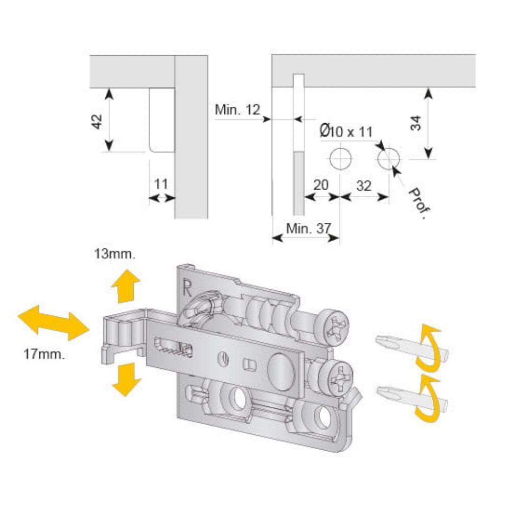 Soporte de gabinete ajustable, L+R - 3D Premium - Satinado (6) – Furnica