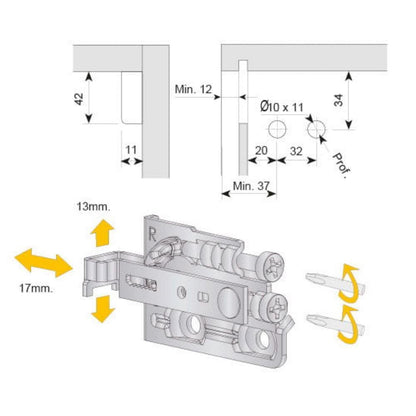 Soporte de gabinete ajustable, L+R - 3D Premium - Satinado (6) – Furnica