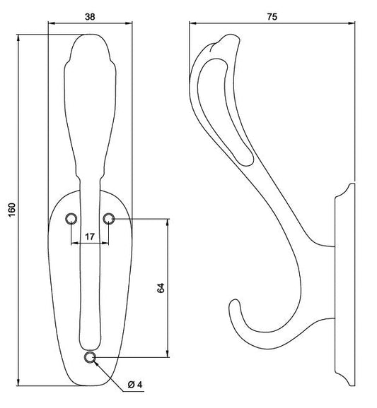 Doble gancho para sombrero y abrigo - 160mm - Cromo (2) – Furnica