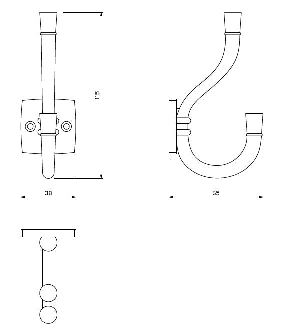 Doble gancho para sombrero y abrigo - 115mm - Plateado