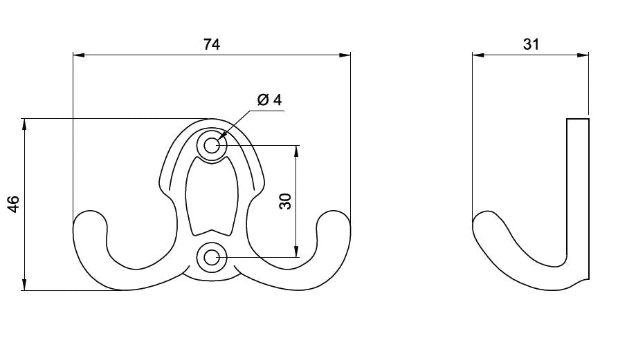 Doble gancho para batas - 46mm - Cromo