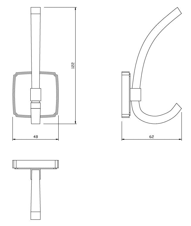 Doble gancho para sombrero y abrigo - 122mm - Satinado