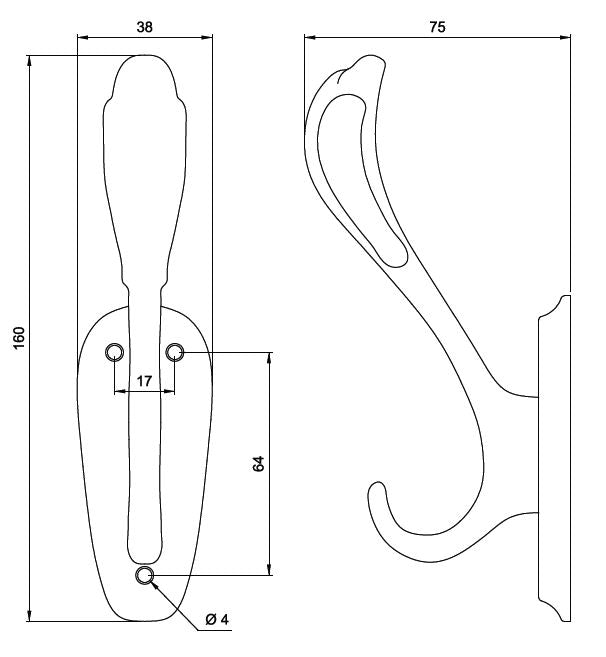Doble gancho para sombrero y abrigo - 160mm - Satinado (2) – Furnica