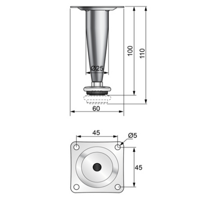 Pata de mueble cónica 100mm - Cromo (2) – Furnica
