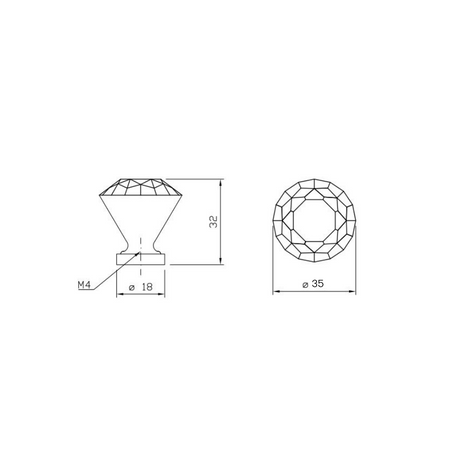 Perilla de gabinete con efecto de vidrio de cristal - Ø35mm - Cromo