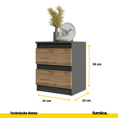 GABRIEL BIG - Set de 2 mesitas de noche con 2 cajones - Antracita / Roble Wotan - A50cm A41cm P33cm (4)