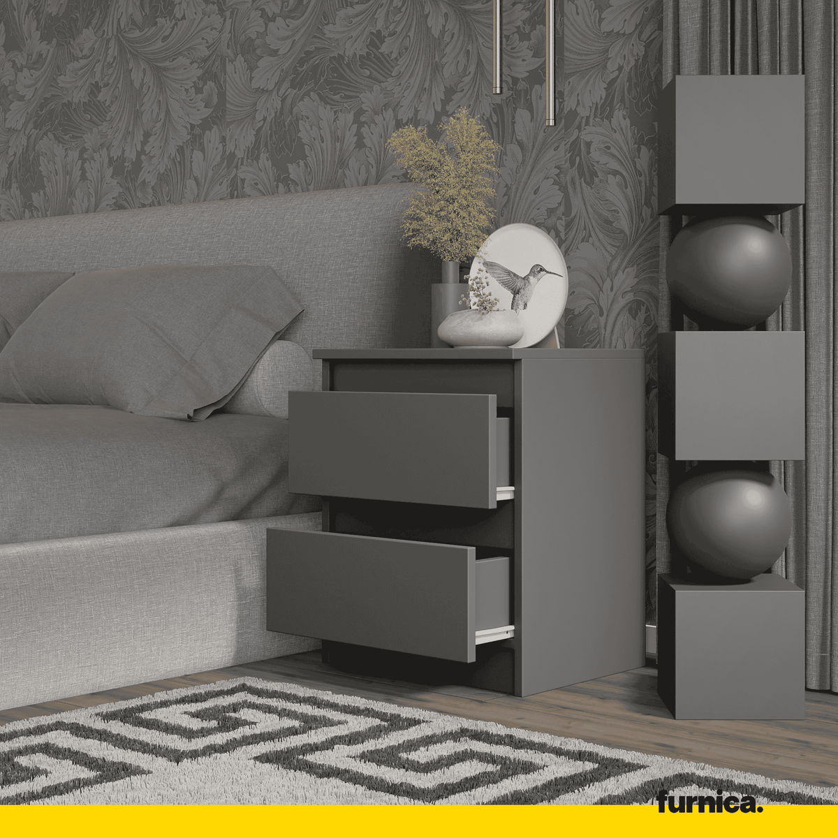 GABRIEL BIG - Set de 2 mesitas de noche con 2 cajones - Antracita - A50cm A41cm P33cm (3)
