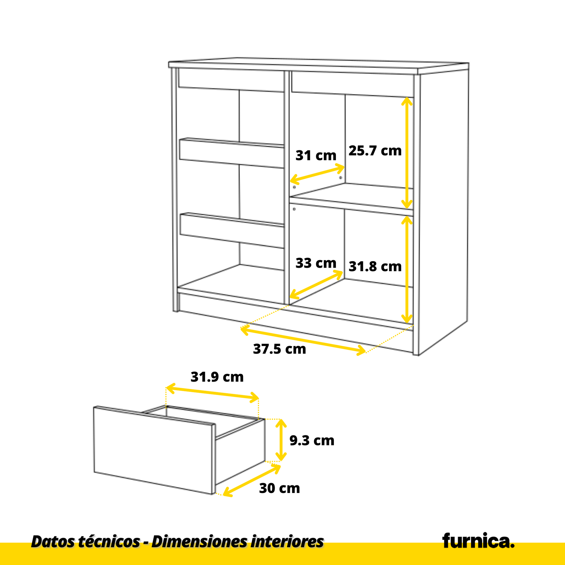 MIKEL - Cómoda de 3 cajones y 1 puerta - Armario de almacenamiento para el dormitorio - Aparador - Blanco Mate - A75cm (7)