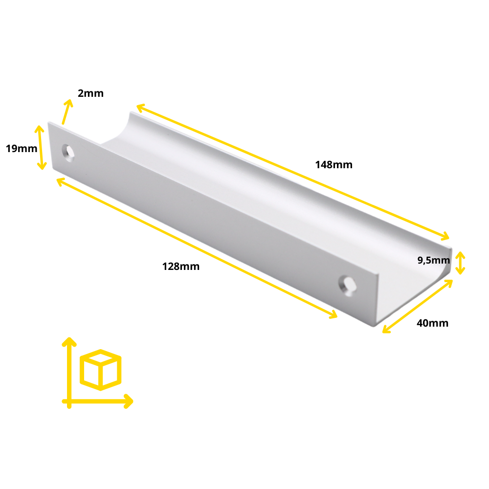 Mango de perfil de agarre Edge de 128 mm (longitud total de 148 mm) - Aluminio (4) – Furnica