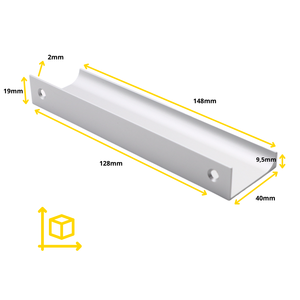 Mango de perfil de agarre Edge de 128 mm (longitud total de 148 mm) - Aluminio