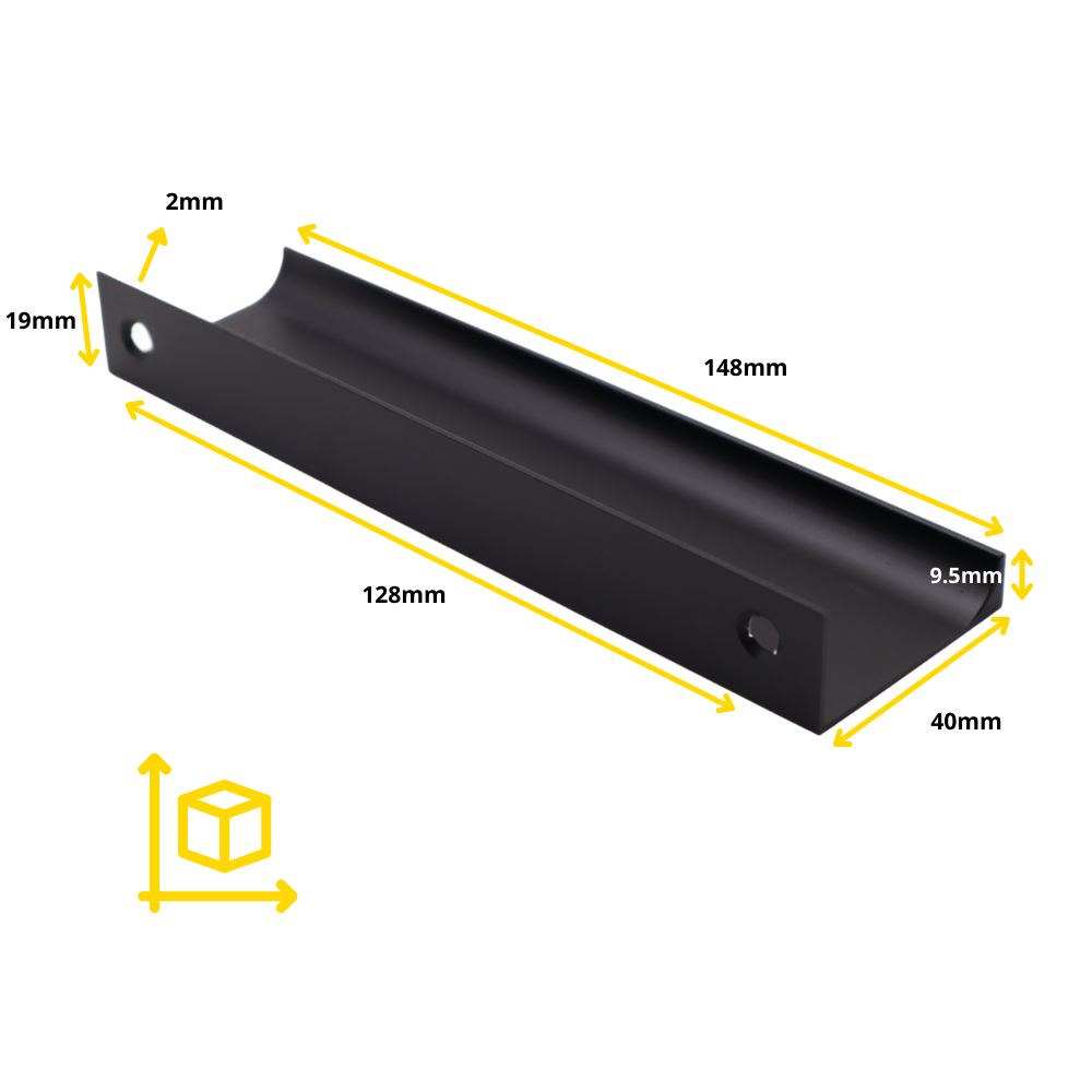 Mango de perfil de agarre Edge de 128 mm (longitud total de 148 mm) - Negro (4) – Furnica
