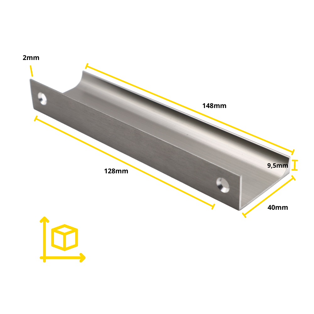Mango de perfil de agarre Edge de 128 mm (longitud total de 148 mm) - Acero cepillado (4) – Furnica