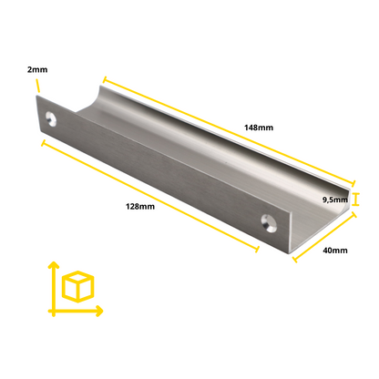 Mango de perfil de agarre Edge de 128 mm (longitud total de 148 mm) - Acero cepillado (4) – Furnica