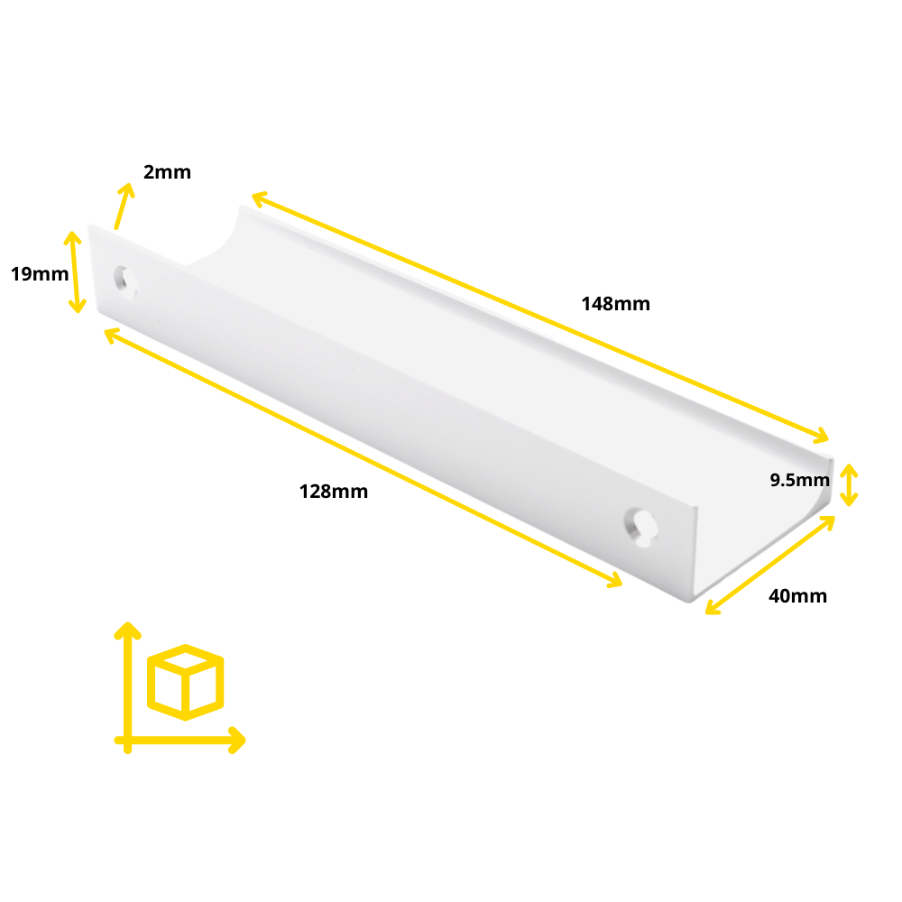 Mango de perfil de agarre Edge de 128 mm (longitud total de 148 mm) - Blanco (4) – Furnica