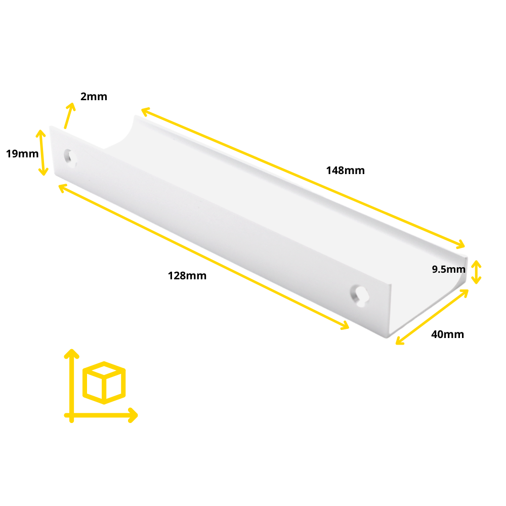 Mango de perfil de agarre Edge de 128 mm (longitud total de 148 mm) - Blanco