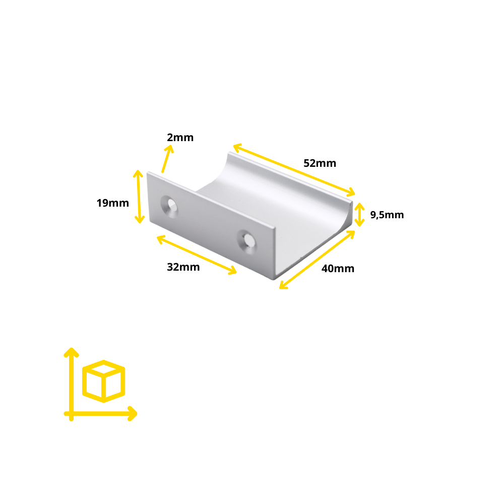 Mango de perfil de agarre Edge de 32 mm (52 mm de longitud total) - Aluminio