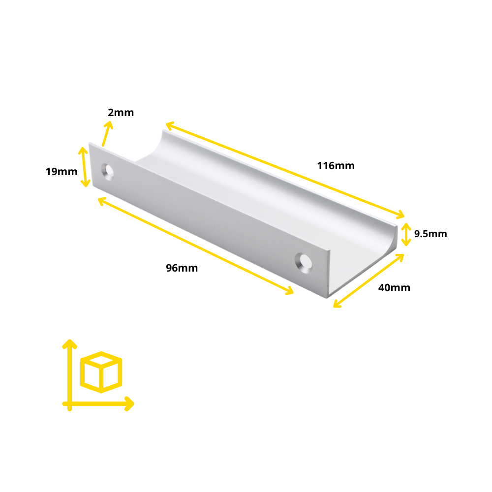 Mango de perfil de agarre Edge de 96 mm (116 mm de longitud total) - Aluminio