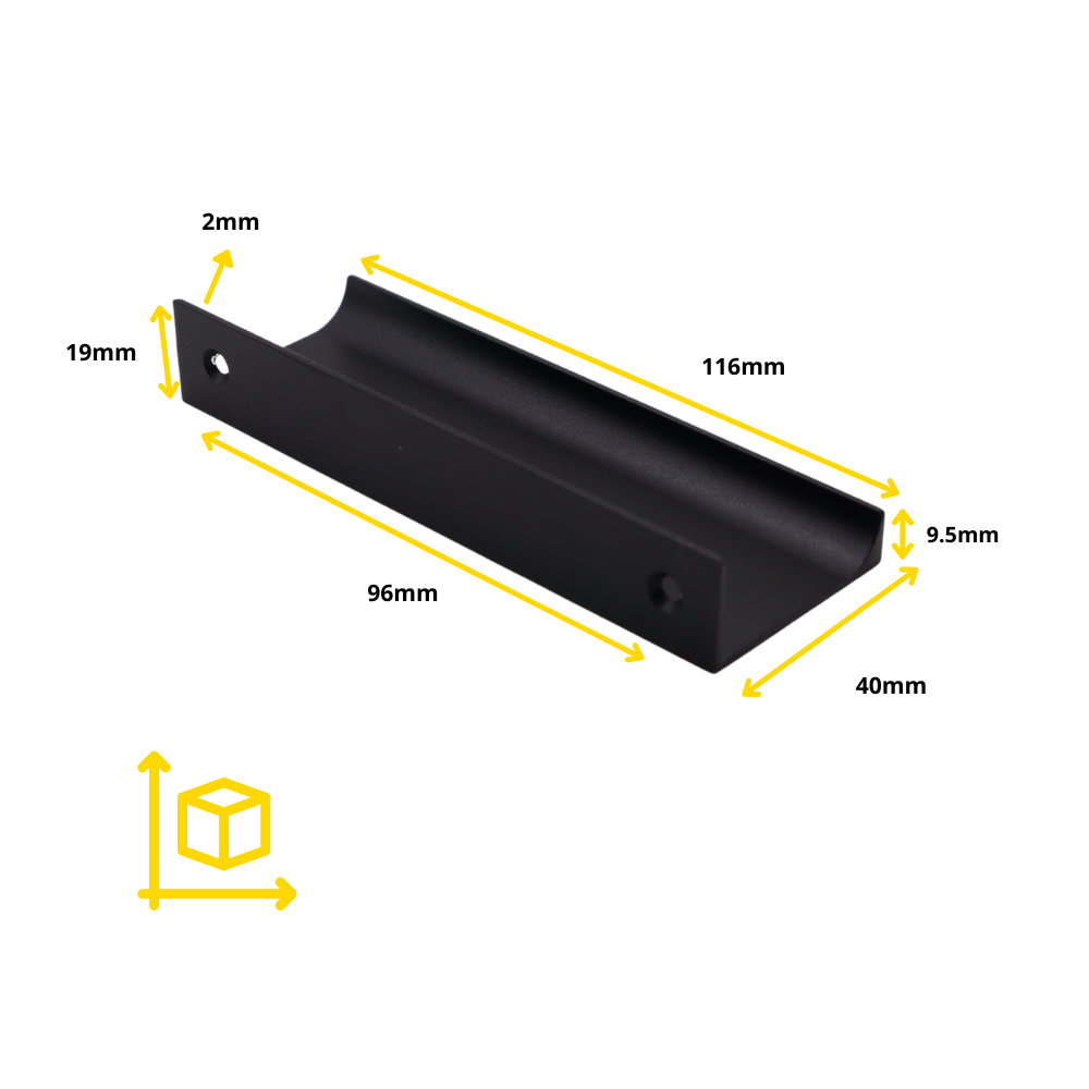Mango de perfil de agarre Edge de 96 mm (116 mm de longitud total) - Negro (4) – Furnica