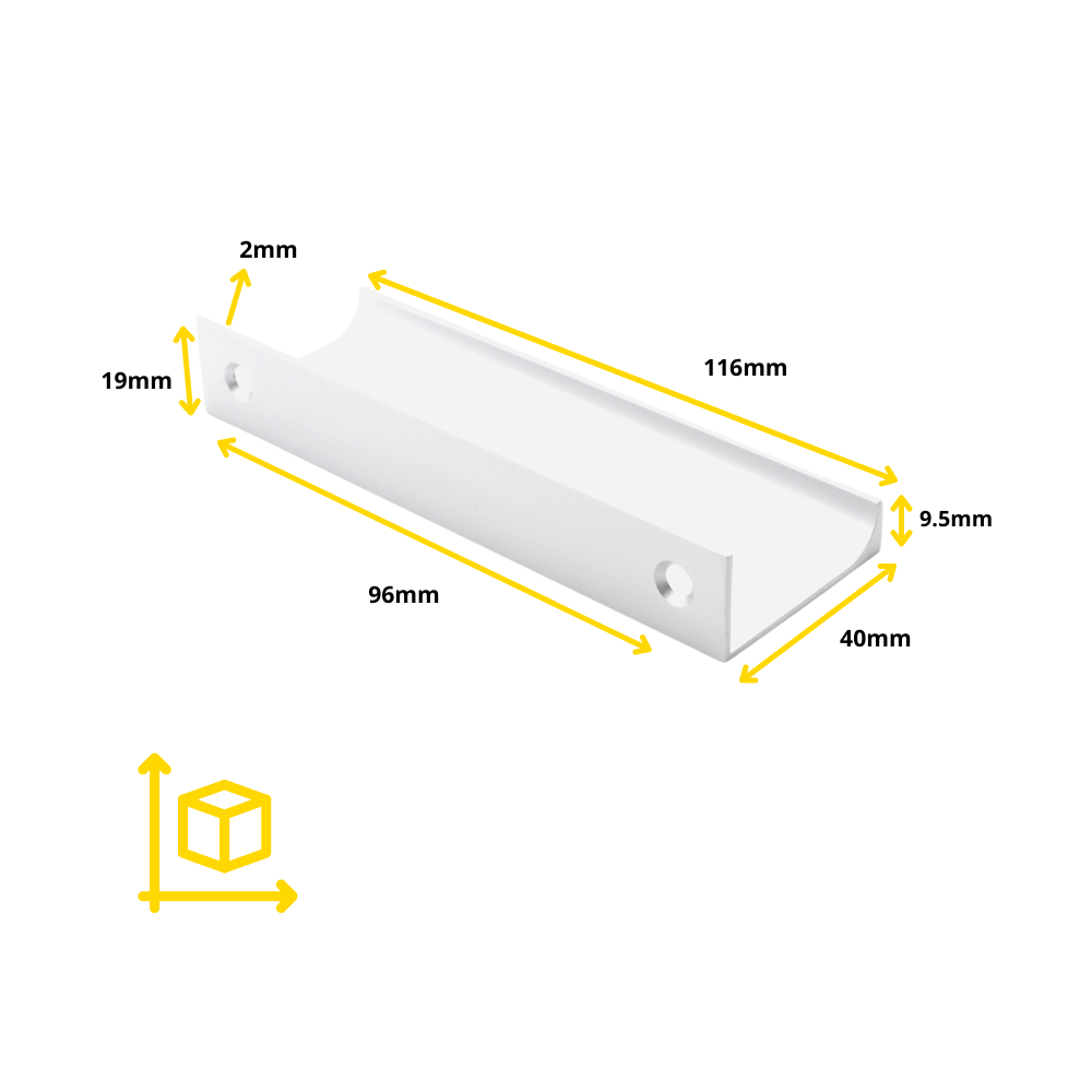 Mango de perfil de agarre Edge de 96 mm (116 mm de longitud total) - Blanco (4) – Furnica