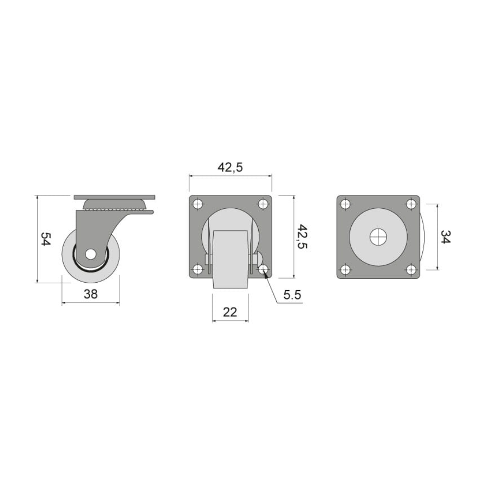 Rueda de goma para muebles con rodamiento Ø38mm