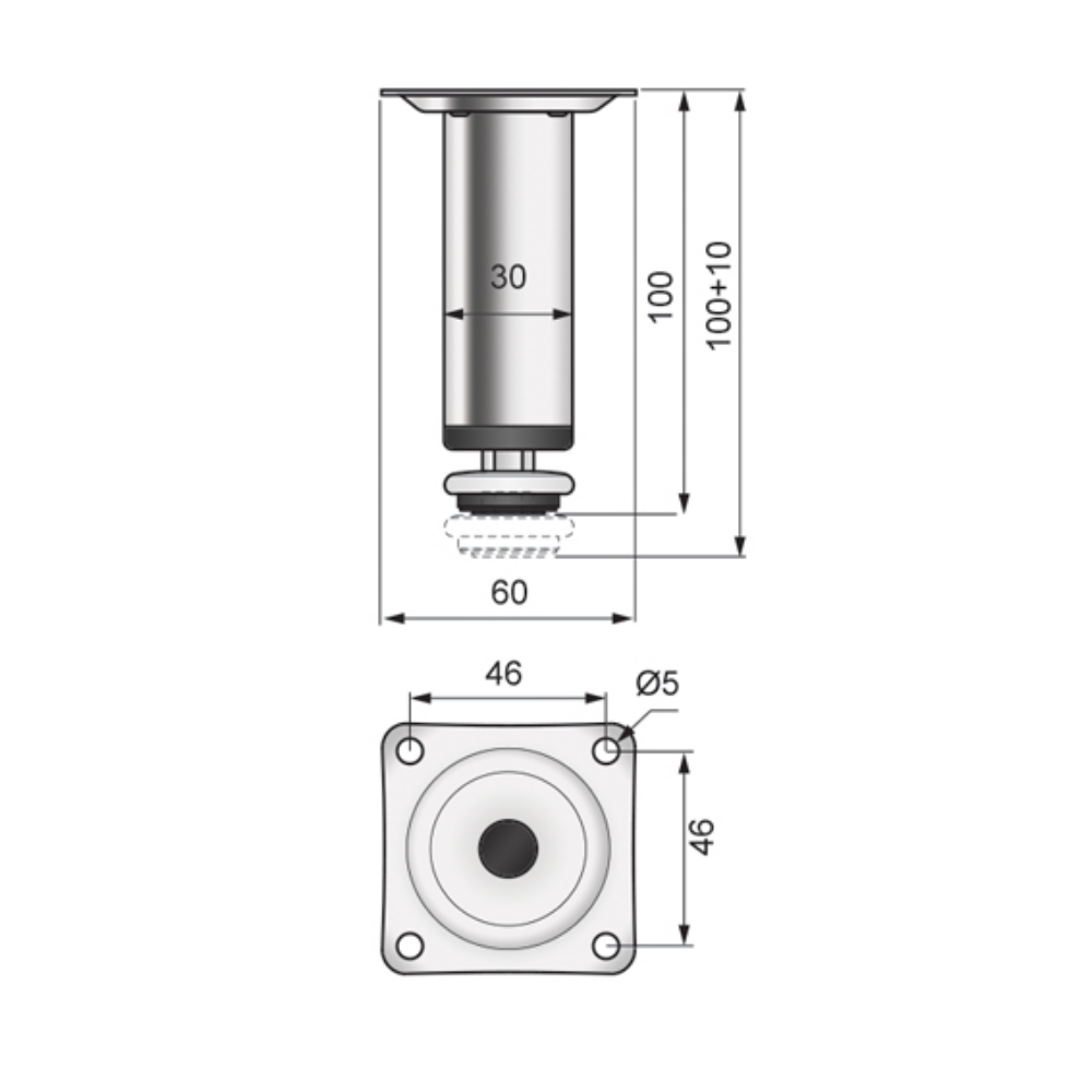 Pata de mueble de 100 mm - Cromo