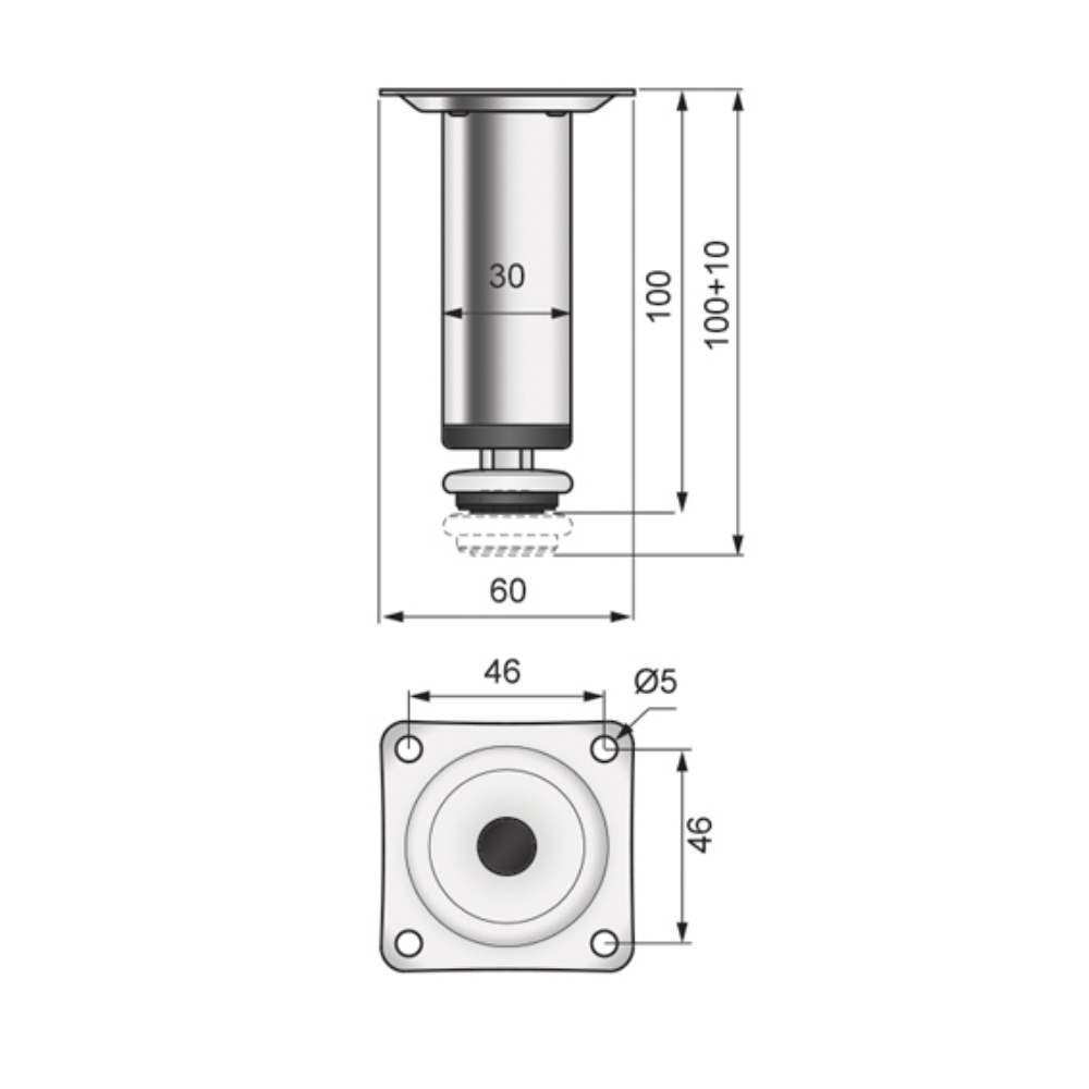 Pata de mueble de 100 mm - Satinado (2) – Furnica
