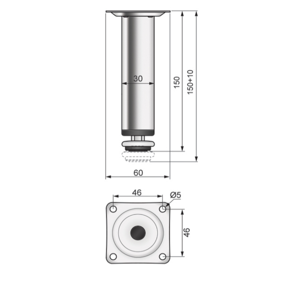 Pata de mueble de 150 mm - Cromo