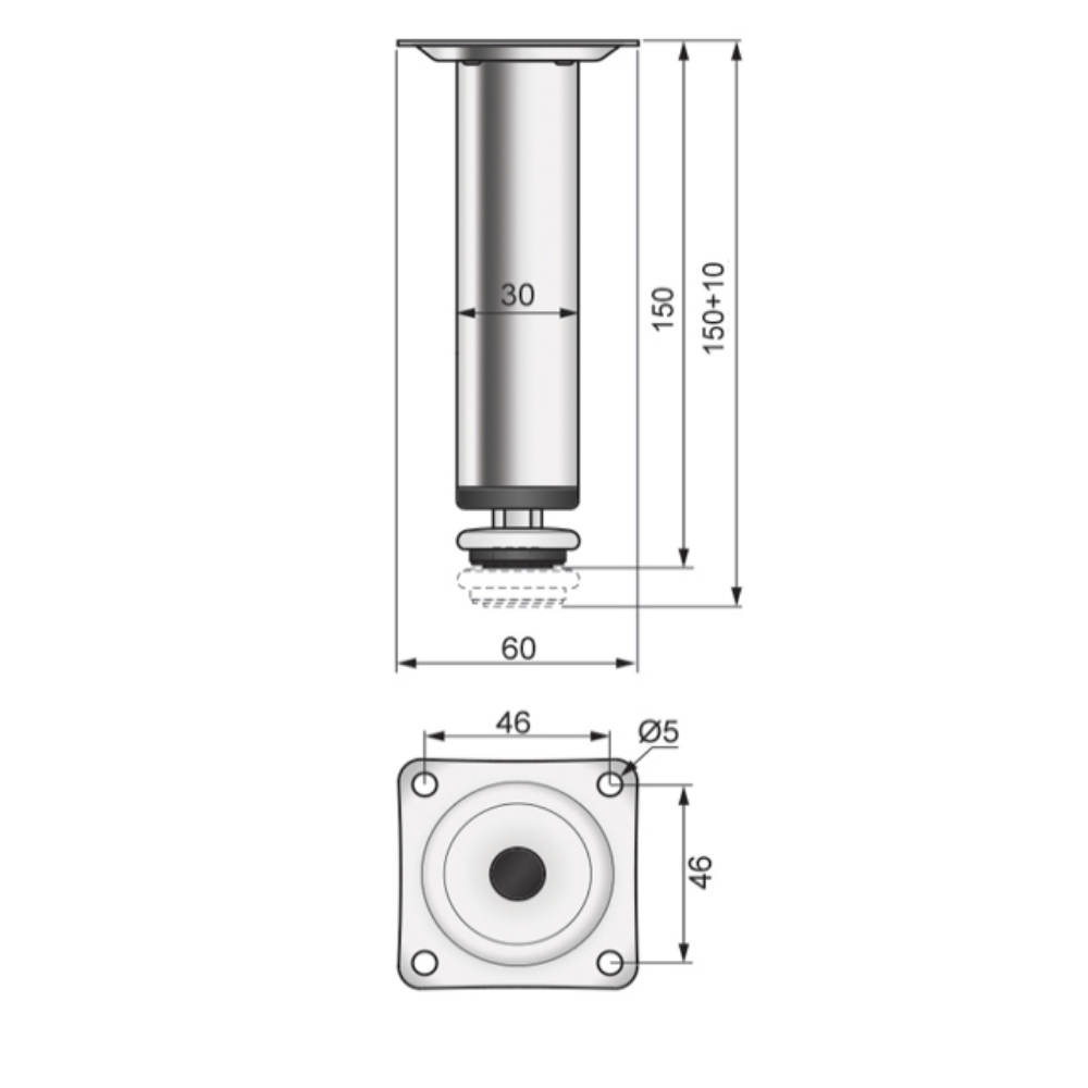 Pata de mueble de 150 mm - Satinado (2) – Furnica