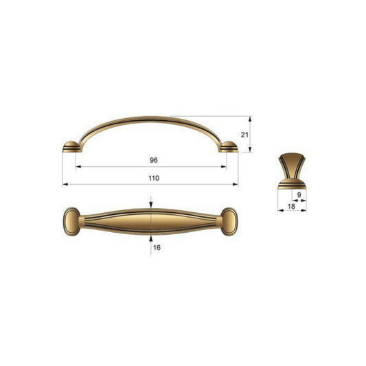 Asa de mueble 96mm UZ03 - Latón Antiguo (2) – Furnica