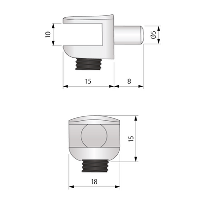 Soporte de sujeción con abrazadera para estante de vidrio Ø5mm (2) – Furnica