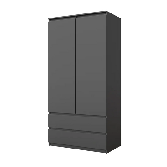 JOELLE - Armario de 2 puertas con 2 cajones - Antracita - A180cm A90cm P50cm – Furnica