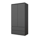 JOELLE - Armario de 2 puertas con 2 cajones - Antracita - A180cm A90cm P50cm – Furnica
