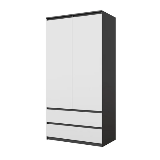 JOELLE - Armario de 2 puertas con 2 cajones - Antracita / Blanco Mate - A180cm A90cm P50cm – Furnica