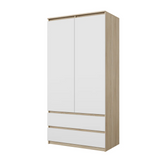 JOELLE - Armario de 2 puertas con 2 cajones - Roble Sonoma / Blanco Mate - A180cm A90cm P50cm