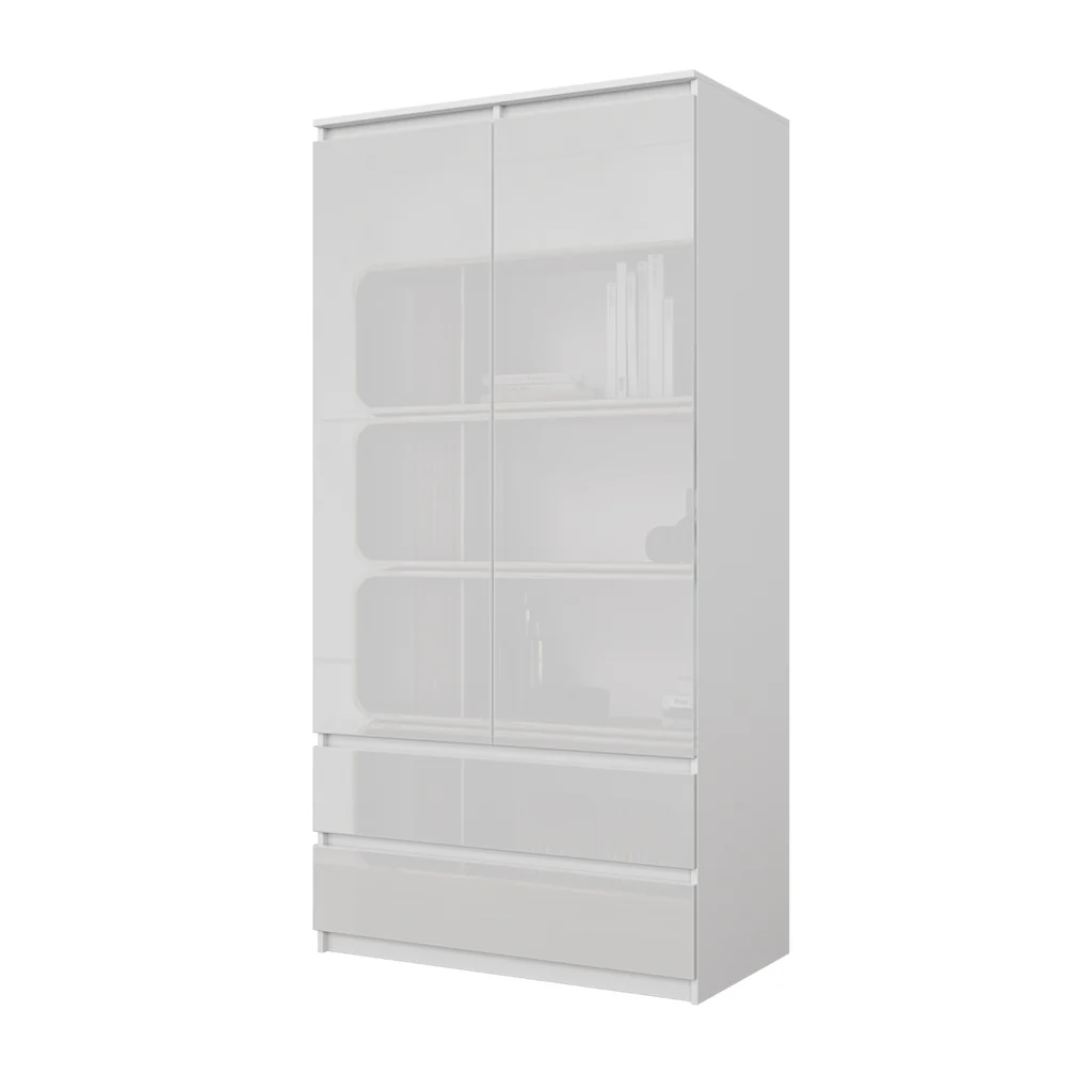 JOELLE - Armario de 2 puertas con 2 cajones - Blanco Mate / Blanco Brillante - A180cm A90cm P50cm – Furnica