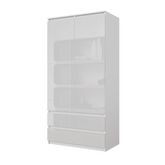 JOELLE - Armario de 2 puertas con 2 cajones - Blanco Mate / Blanco Brillante - A180cm A90cm P50cm