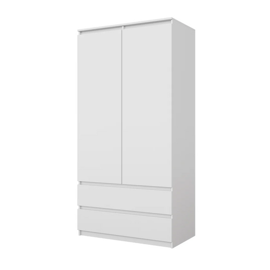 JOELLE - Armario de 2 puertas con 2 cajones - Blanco Mate - A180cm A90cm P50cm – Furnica