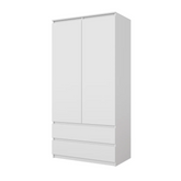 JOELLE - Armario de 2 puertas con 2 cajones - Blanco Mate - A180cm A90cm P50cm