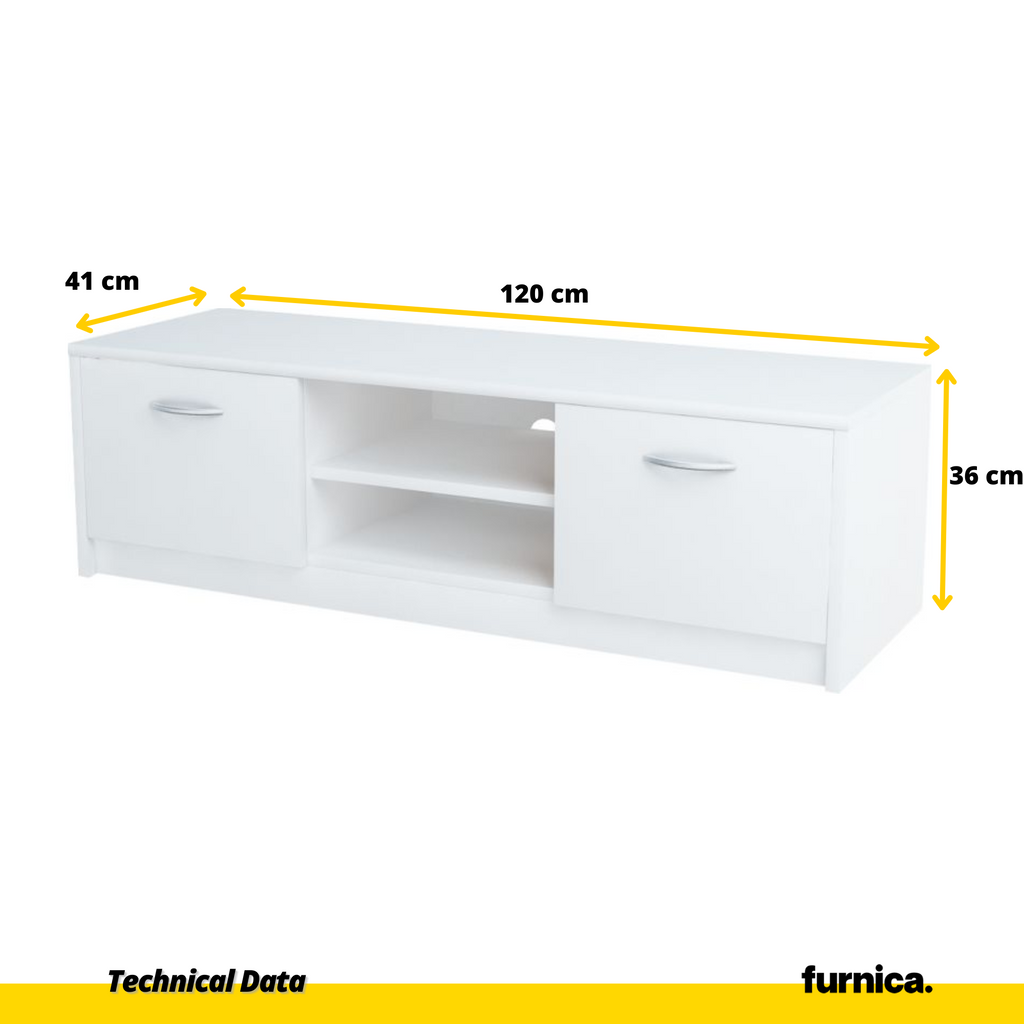 GRACE - Mueble TV con 2 puertas y 1 estante - Blanco Mate A36cm A120cm P41cm