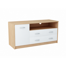 JULIA - Mueble de TV con 2 cajones y 1 puerta - Roble Sonoma / Blanco mate H55cm W110cm D41cm