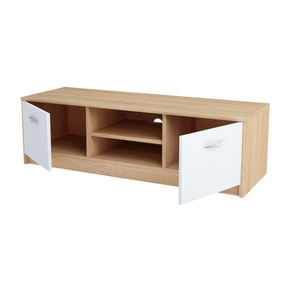 GRACE - Mueble TV con 2 puertas y 1 estante - Roble Sonoma / Blanco Mate A36cm A120cm P41cm