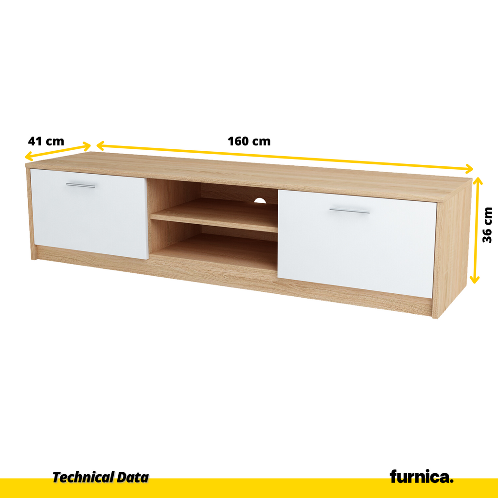 JANE - Mueble TV con 2 puertas y 1 estante - Roble Sonoma / Blanco Mate A36cm A160cm P41cm